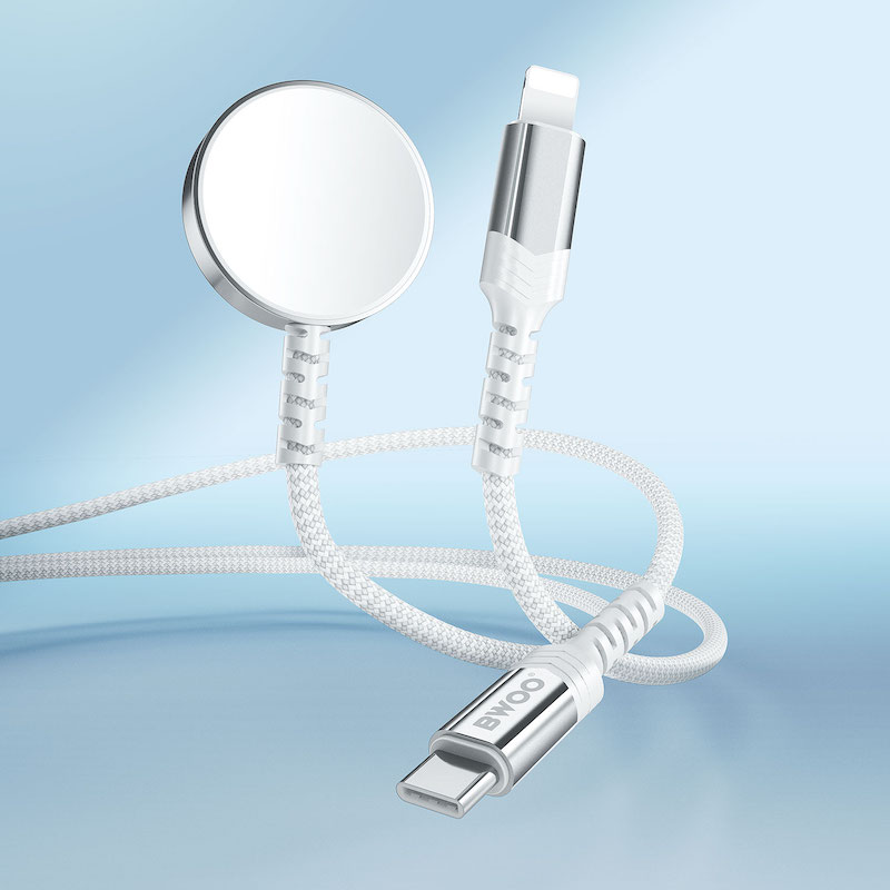 Picture of Bwoo BO-WL21 White 2 in 1 Magnetic Wireless Charger With Lightning Cable
