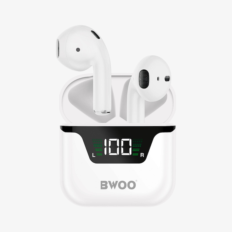 Picture of Bwoo BO-BW50 White TWS Bluetooth Earbuds with Digital Display
