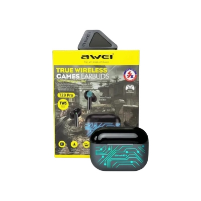 Picture of Awei | T29 Pro TWS Wireless Earbuds | Bluetooth 5.2 (AB1562F) | Up to 8h Playtime, 500mAh Charging Case | Type-C Fast Charging, RGB Gaming Case, Low-Latency Mode | For Android & iPhone