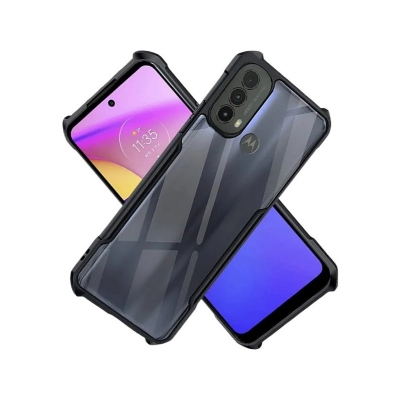 Picture of For Motorola Moto E20 E30 E40 Clear Back Hard Covers Shockproof Soft Black Rubber Frame Camera Protection Transparent Mobile Phone Cases