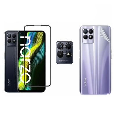 Picture of 3in1 Combo For Realme Narzo 50 9D Screen Protector + Ultra Thin Back Poly + Camera Glass