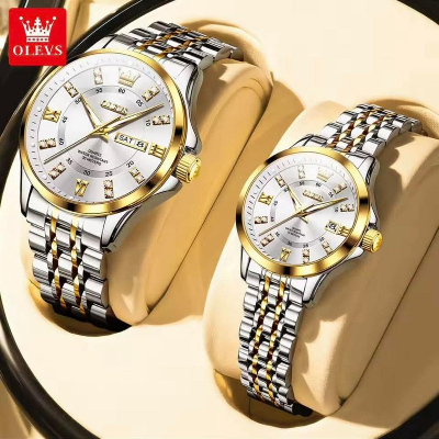 Picture of OLEVS 3620 Couple Premium Quartz Watch Silver Gold