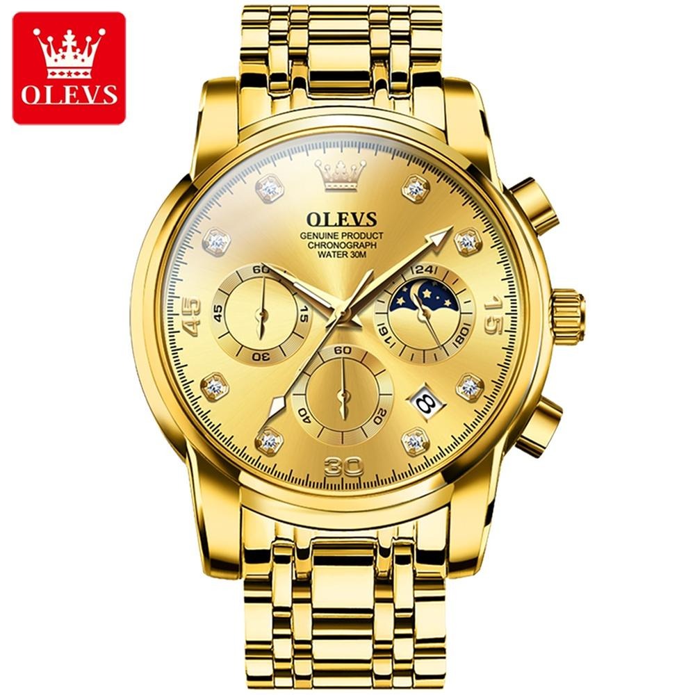 Picture of OLEVS Men's Watch Waterproof Diamond set Dial Chronograph Luminous Calendar Stainless Steel Strap with Gift Box