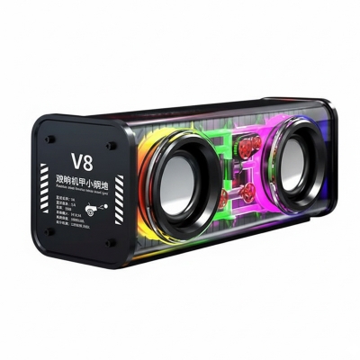 Picture of V8 Bluetooth Speaker Transparent Sound Box Colorful Lights Dual Speaker High Power Subwoofer Soundba-Idea Trade BD