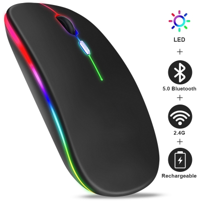 Picture of Rechargeable RGB Mouse Dual Mode Rechargeable Wireless Mouse Bluetooth 5.0 2.4 GHz Optical Wireless Mouse