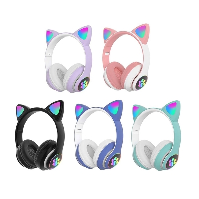 Picture of Over- STN-28 Ear Music Headset Glowing Cat Ear Headphones Foldable Wireless BT5.0 Earphone with Mic AUX IN TF Card MP3 Player Colorful LED Lights for PC Laptop Computer Mobile Phone-Multicolor