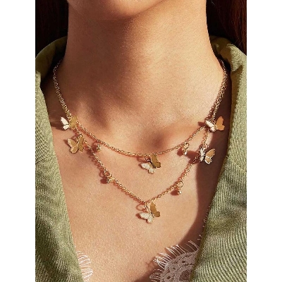 Picture of 1 pair New alloy necklace creative simple personality butterfly disc pen...