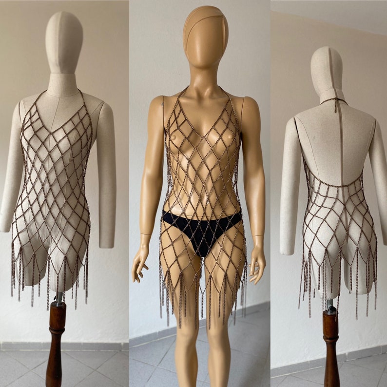 Picture of Chain dress golden chain dress, Black chain dress, Silver chain dress, Party chain dress, Christmas Gift