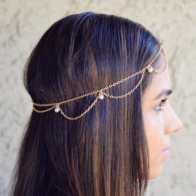Picture of Women Head Jewelry Hair Chain Simple Shining Sequins Head Ornaments Pendant Head Chain Head