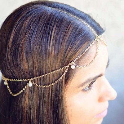 Picture of Women Head Jewelry Hair Chain Simple Shining Sequins Head Ornaments Pendant Head Chain Head