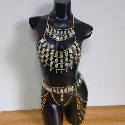 Picture of Premium Quality - Multicolor crestal made body jewellery top to bottom fashion bikini chain dress for Angel - Trend and Need full