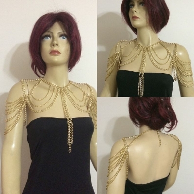 Picture of Easily Usable - Gold Halter Bralette Body Chain Harness fashion jewellery for women - Easy To maintain - Understated Sophistication