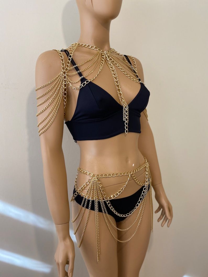Picture of Easily Usable - Gold Halter Bralette Body Chain Harness fashion jewellery for women - Easy To maintain - Understated Sophistication