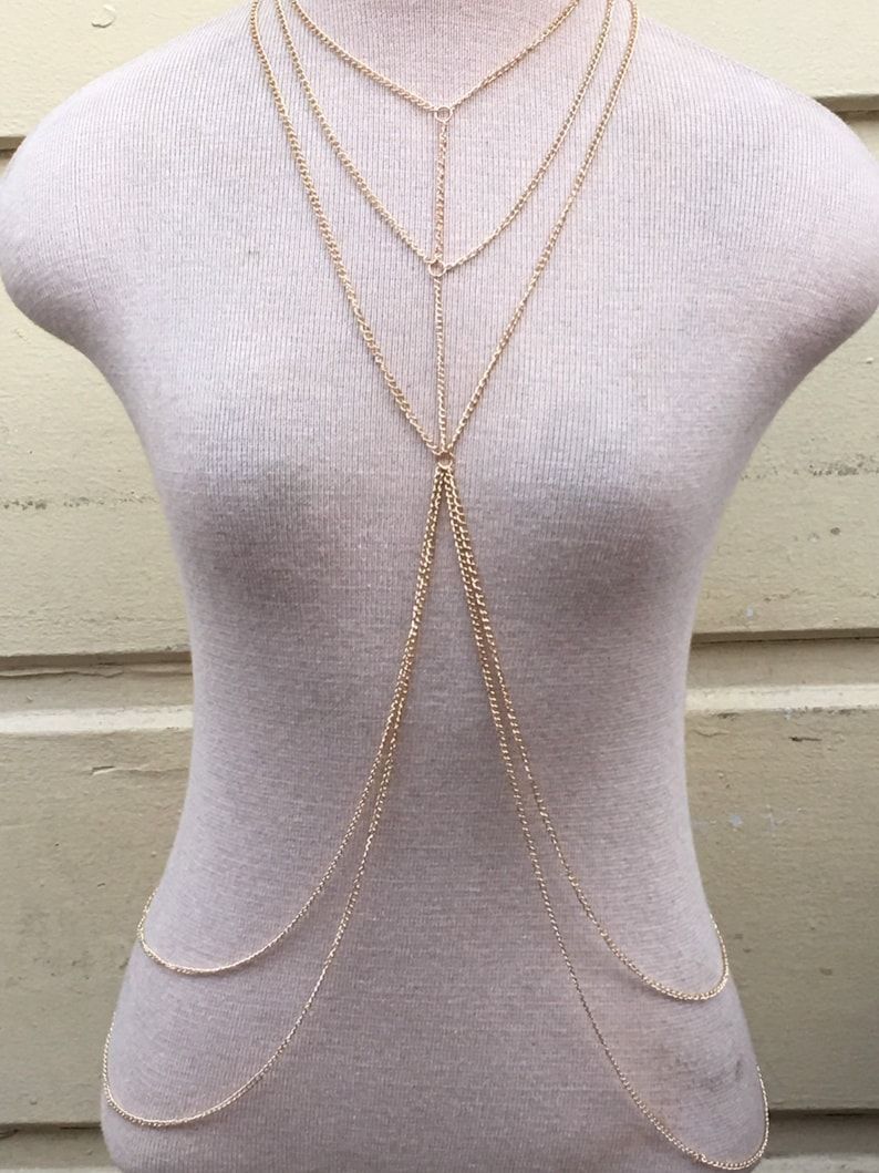Picture of Yv Lariat Body Chain - Beach summer body jewelry // Double Waist Chain Body Chain body chain
