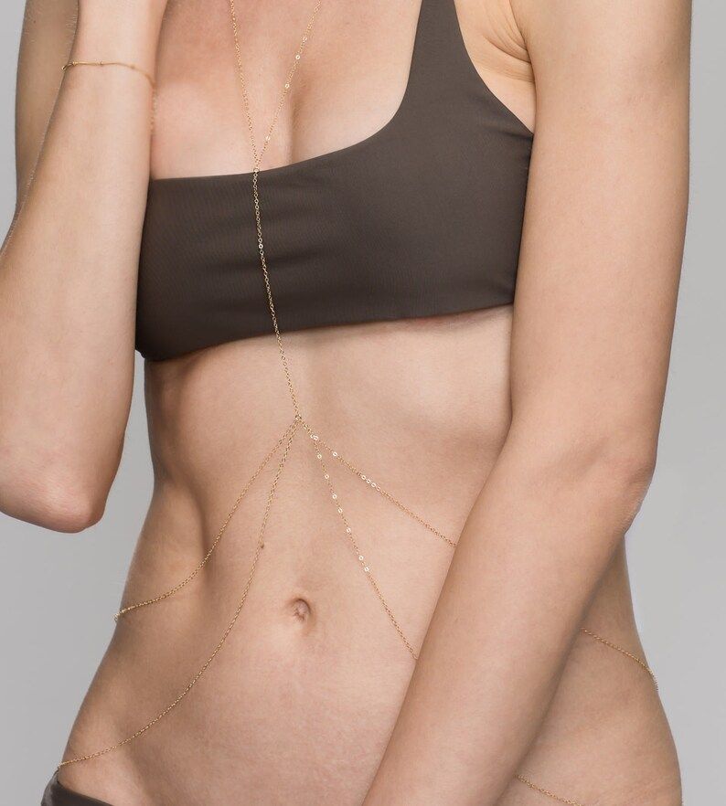 Picture of YLariat Body Chain - Beach summer body jewelry // Double Waist Chain Body Chain in gold filled and silver / delicate body chain