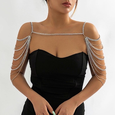 Picture of Whimsical Indispensable -Quality And Durablity -Stylish women's layeredTone Curb Link Chain Tassel Shoulder Necklace- Innovative