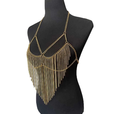 Picture of Elevate your style with this stylish women's bodyMesh Bralette Underwear Jewelry for Women Bling Gold Silver Color Body Chain Harness Waist Jewellery Party
