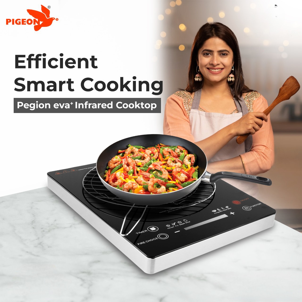 Picture of Pigeon Eva Plus 2000W 3-Ring Infrared Cooker with Time Control, Fire Choice Option, and Feather Touch Operation (Best price)