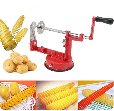 Picture of Spiral Potato Cutter Spiral Potato Cutter Multifunctional Manual Rotary Stainless Steel Blade Rust Resistant Spiral Potato Peeler Twisted Red