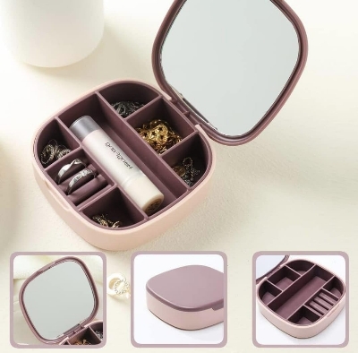 Picture of Travel Jewelry Box, Portable Jewelry Storage Box with Mirror Earrings, Lipstick Storage Box Necklace Earrings Jewelry