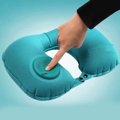 Picture of U Shape Neck Pillow Press Type Automatic Inflator Neck Pillow Comfortable Portable Travel Pillow for Airplane Bus