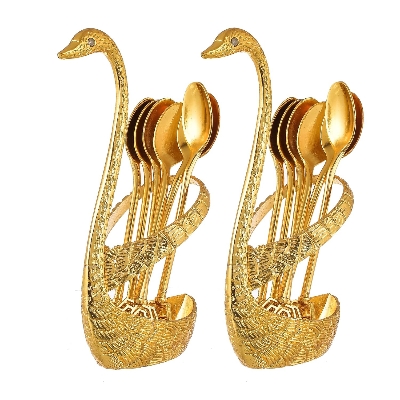 Picture of Set of 6 PCs tea spoons with a golden duck stand