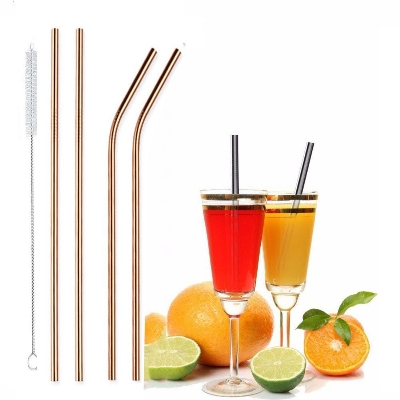 Picture of 4 Pcs reusable Stainless Steel Metal Drinking Straw Reusable Straws + 1 Cleaner Brush Kit