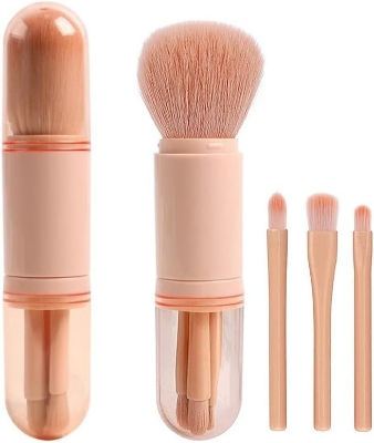 Picture of 4 in 1 Makeup Brush Set, Portable Travel Lip Brush, Foundation Blending Powder Brush, Nail Art Dust Brush, Retractable Mini Facial Cosmetic Makeup