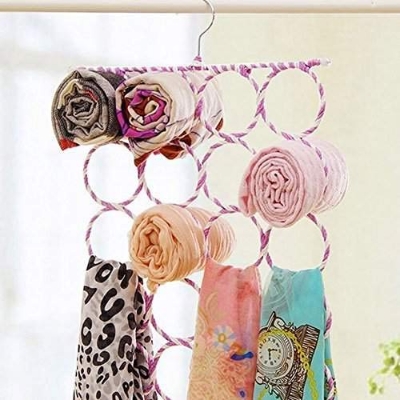 Picture of 28 Slots Hizab/Scarf/Dupatta Hanger Organizer Multi Purpose Rings Round Rope Foldable Hanger