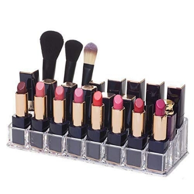 Picture of 24 Grid Acrylic Makeup Organiser Transparent Plastic Makeup Cosmetic Storage Box Lipstick Nail Paint/Polish Holder Display Stand Organizer