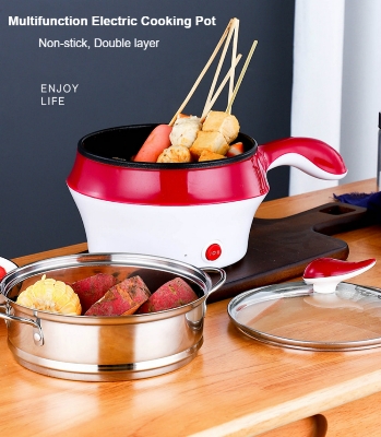 Picture of Multifunction Electric Cooker Double Layer Hot Pot Mini Rice Cooker Non-stick Frying Pan Stainless Steel Steamer Cooking Pot