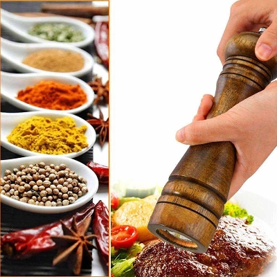 Picture of Manual Wooden Pepper Grinder Salt Spice Corn Mill Grinder Home Kitchen Tool