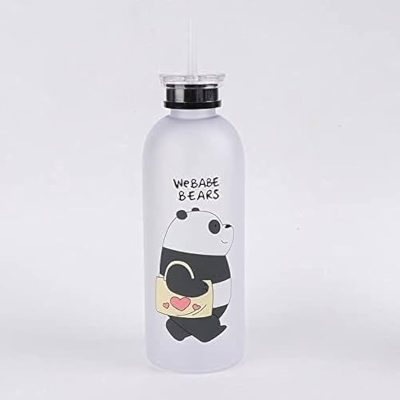 Picture of Panda Transparent Water Bottles With Straw Frosted Protein Shaker Kawaii Large Capacity Drinking Utensils 1L