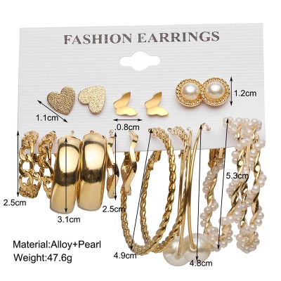 Picture of 18 Pcs Mixed Designs Big Hoop Pearl Dainty Butterfly Stud Earring for Women New Collection Party Jewelry/ Big Hoop Earrings Set for Girls Simple Stylish Fashion