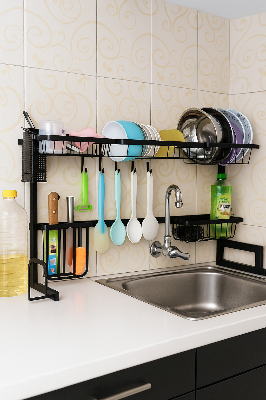 Picture of Premium 85cm Kitchen Shelf Organizer Dish Drying Rack Over Sink Utensils Holder Bowl Dish Draining Shelf Kitchen Storage Countertop Organizer