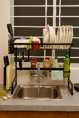 Picture of Sink Rack Stainless Steel Storage Holders Racks Kitchen Shelf Rack Wall Drain Dish Rack Pot Lid Spice Holder DIY Kitchen Organizer