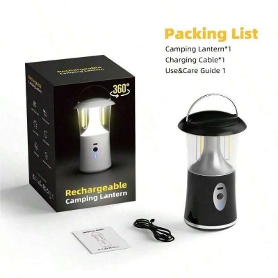 Picture of One multi-functional multi-color LED camping lamp with three outdoor lights, 360 degree rotating emergency lighting and also foldable