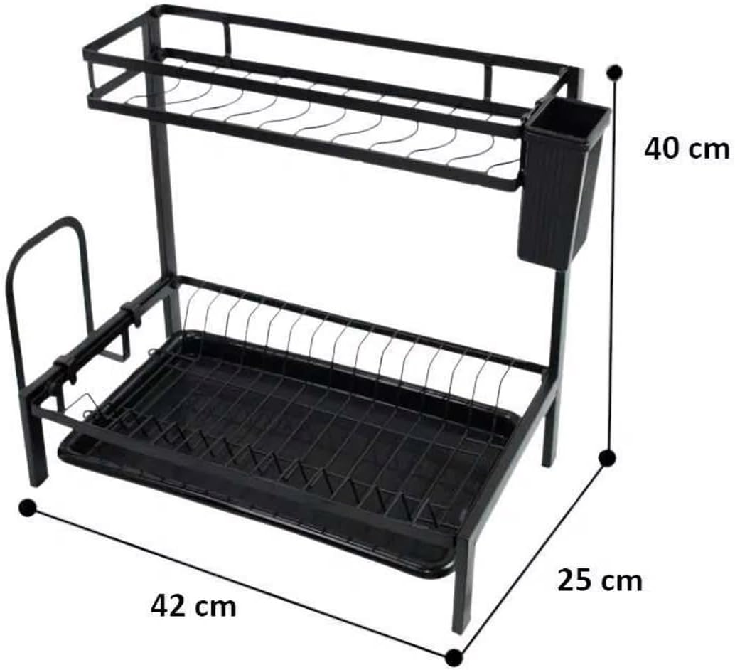 Picture of Dish Drying Rack 2-Tier Dish Rack with Utensil Holder, Cutting Board Holder and Dish Drainer for Kitchen Counter (Black, 2 layer)