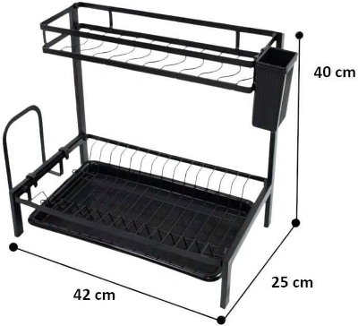 Picture of Dish Drying Rack 2-Tier Dish Rack with Utensil Holder, Cutting Board Holder and Dish Drainer for Kitchen Counter (Black, 2 layer)