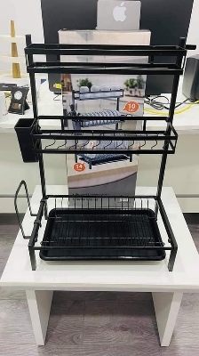 Picture of Dish Drying Rack 3-Tier Dish Rack with Utensil Holder, Cutting Board Holder and Dish Drainer for Kitchen Counter (Black, 3 layer)