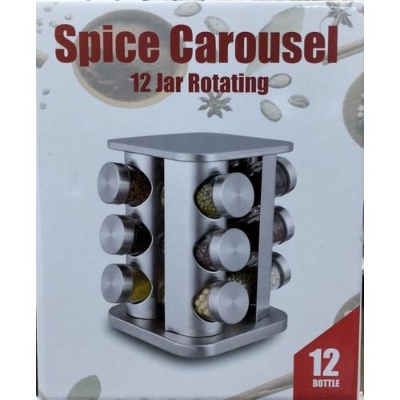 Picture of Spice Rack With 12 Jars, Countertop Spice Tower, Round Spice Rack, Countertop Spice Rack, Revolving Spice Rack Organizer for Seasoning Dried Herbs -12 Spice Jars (Stainless Steel)