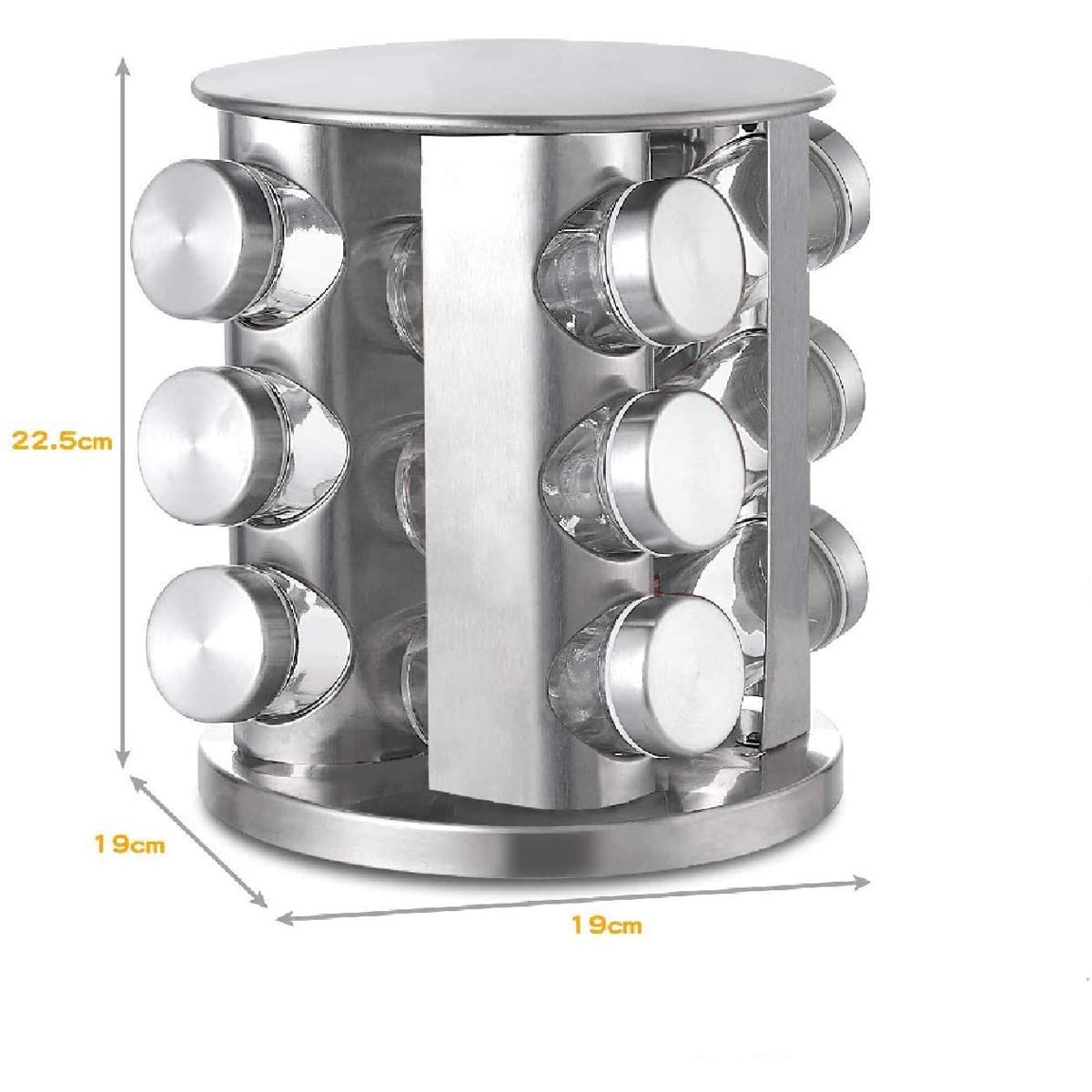 Picture of Spice Rack With 12 Jars, Countertop Spice Tower, Round Spice Rack, Countertop Spice Rack, Revolving Spice Rack Organizer for Seasoning Dried Herbs -12 Spice Jars (Stainless Steel)