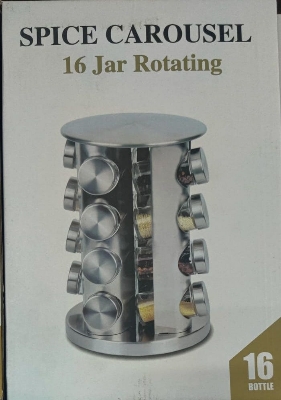 Picture of Spice Rack With 16 Jars, Countertop Spice Tower, Round Spice Rack, Countertop Spice Rack, Revolving Spice Rack Organizer for Seasoning Dried Herbs -16 Spice Jars (Stainless Steel)