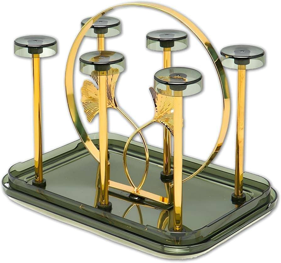 Picture of SS Glass Holder With Drainer, Glass Stand Cup Holder With Water Tray Kitchen Accessories Home Storage Rack For Living & Dinning Room