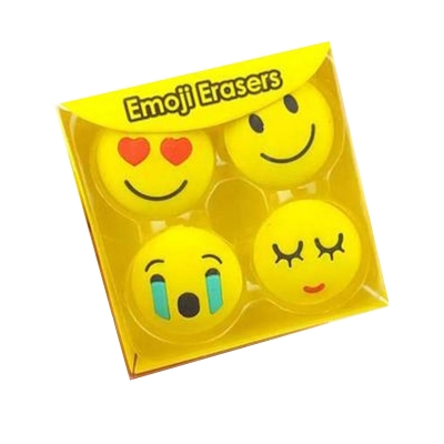 Picture of Emoji Pencil Erasers Yellow Color For Children - 4pcs (Pack of One)