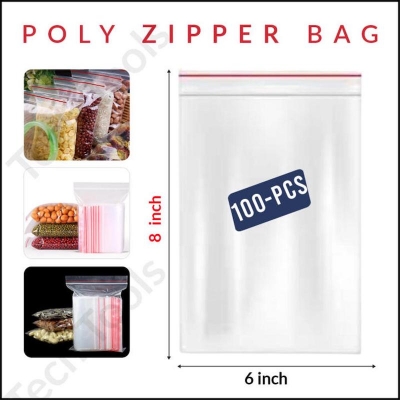 Picture of Zip/Zipper Lock Poly Bag-Plastic Packet 6x8 inch Pack of 100 Pcs