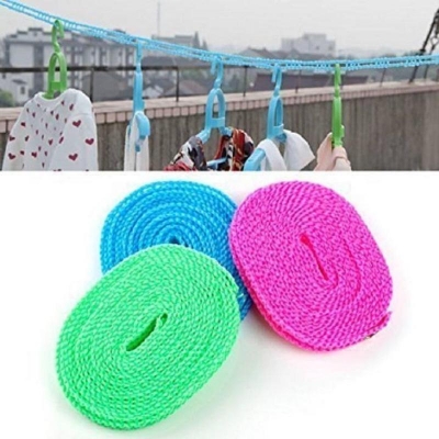 Picture of 16 Feet Multi-Function Anti-Wind Rope Anti Slip Clothsline Cloth Hanging Rope With Hook - Cloth Rack