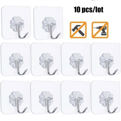Picture of 10 pcs Adhesive Hooks Heavy Duty Wall Hooks 12 kg (Max) Self Adhesive Hook