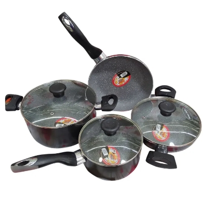 Picture of Kiam Marble Non Stick 7 Pcs Cookware Set Marble Coating Layers For Superior Release -Marbel Coated,1Pcs Casserol,1Pcs Fry pan,1Pcs Korai,1Pcs Milk pan,With 3Pcs Lid,Gift And Home Decoration