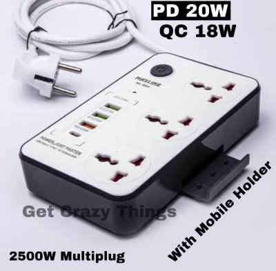 Picture of Maxline ML-804, 3 Socket & 4 USB With Lightning Port Fast Charging PD20W QC3.0 Multiplug Power 3 Socket Multiplug